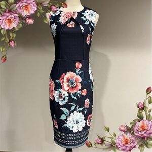 New York and Company fited knee length floral sleeveless dress size XS